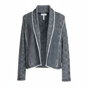 Anthropologie Sparrow Black and White Geometric Print Open Cardigan Lace Trim